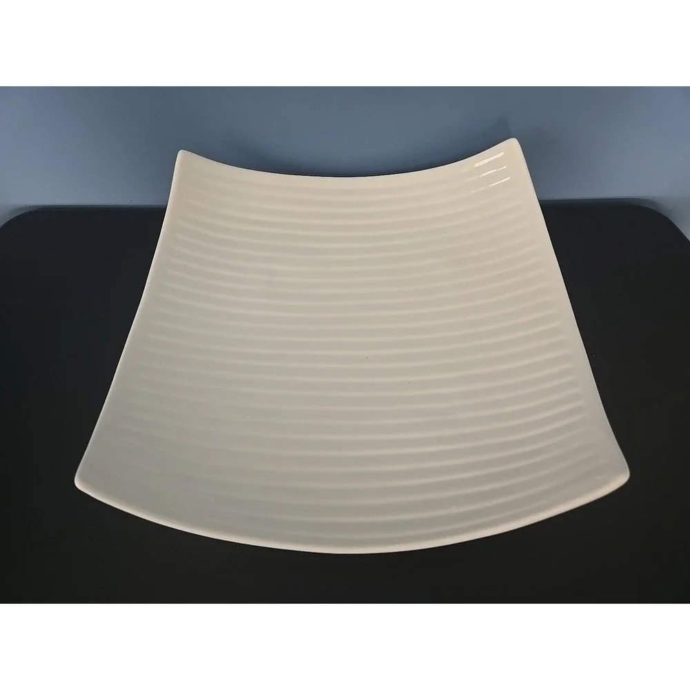 Decorative‎ Platter Tray Footed Square & Curvy White Ceramic 15